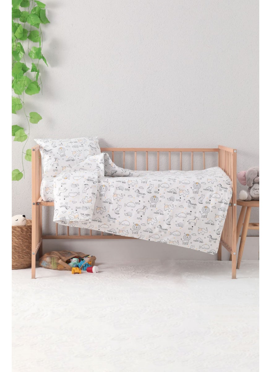 Favora - Baby 100% Cotton Happy Baby Duvet Cover Set - White - Image 1