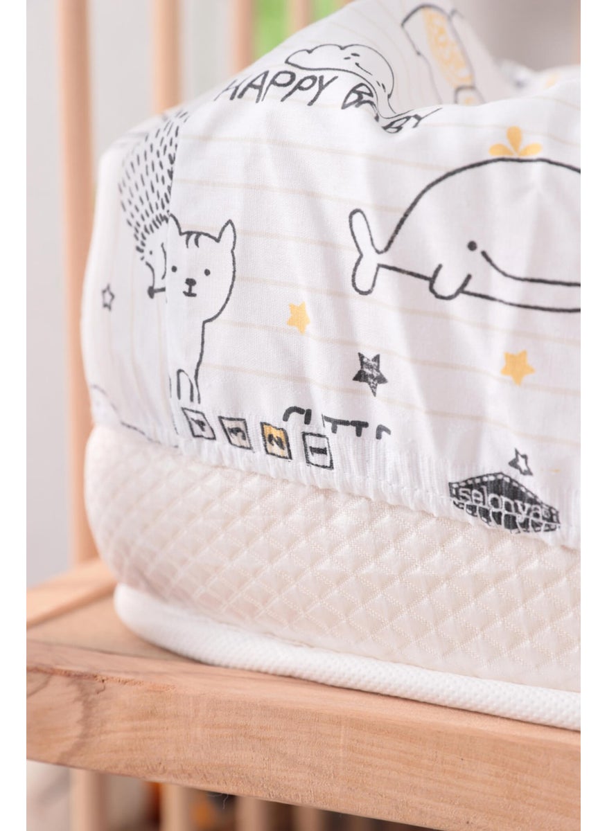 Favora - Baby 100% Cotton Happy Baby Duvet Cover Set - White - Image 1