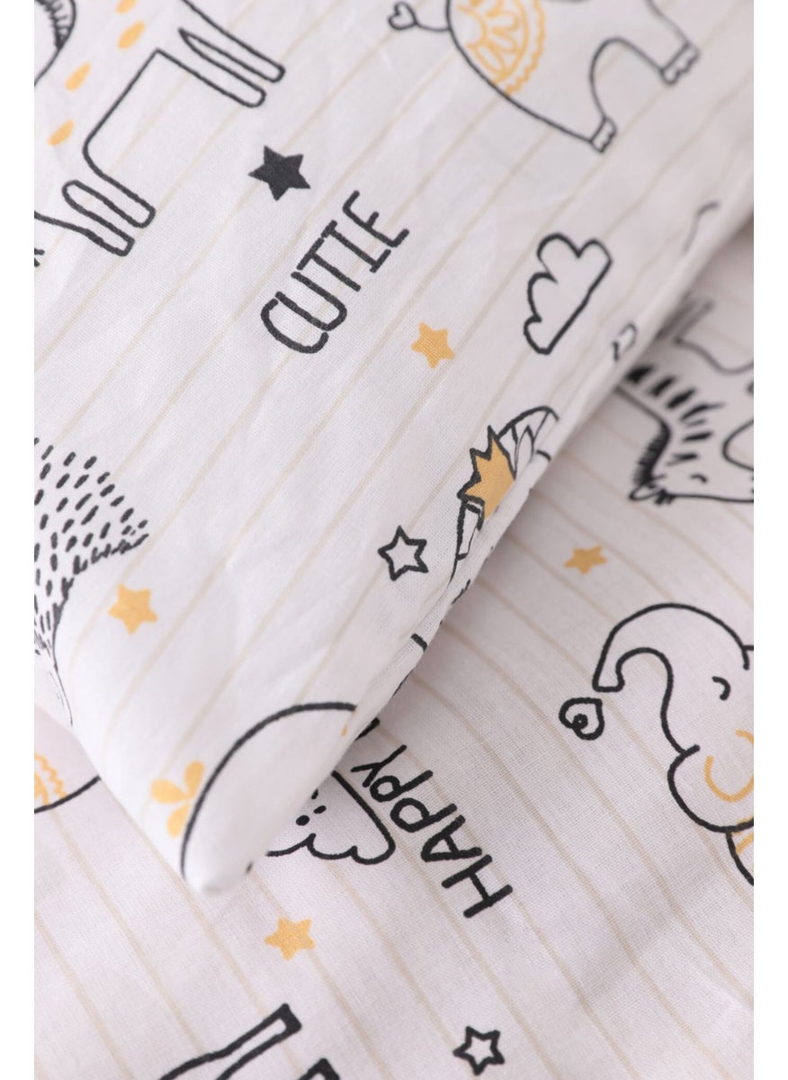 Favora - Baby 100% Cotton Happy Baby Duvet Cover Set - White - Image 1