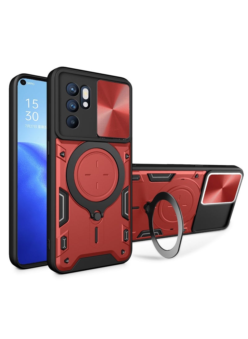 SHIELD EGYPT For Oppo Reno 6 4G Armored Camera Shield Cover Camera Lend Protection, Built-in 360° (Red) - Image 1