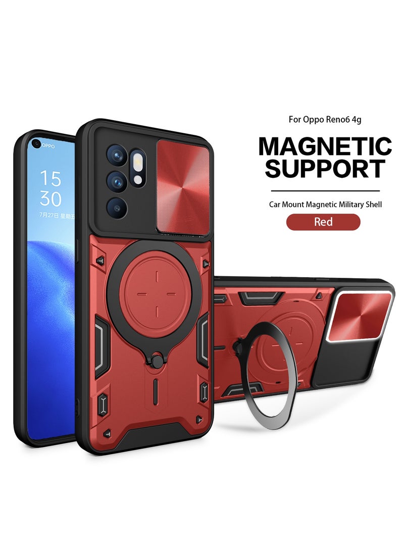 SHIELD EGYPT For Oppo Reno 6 4G Armored Camera Shield Cover Camera Lend Protection, Built-in 360° (Red) - Image 2