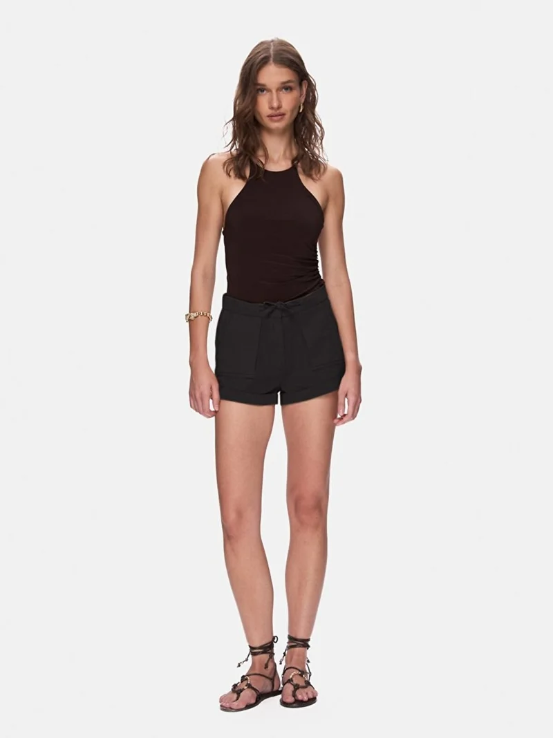 Women's Basic Gabardine Regular Mini Black Shorts