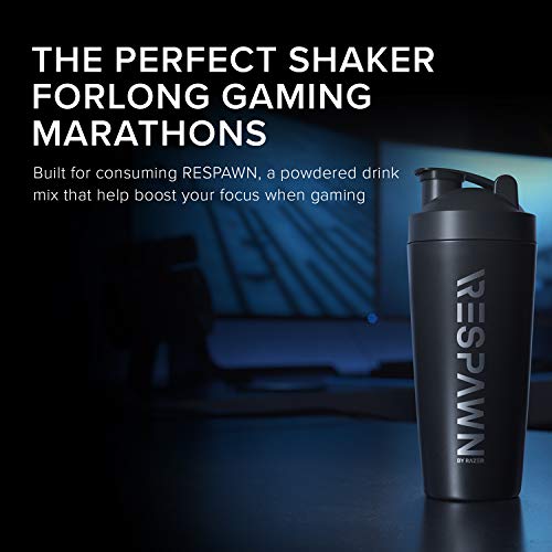 RESPAWN By Razer Stainless Steel Shaker - Black - Dual-Insulated Shaker Cup - Built-In Grate - Locking Cap - 20oz - Image 2