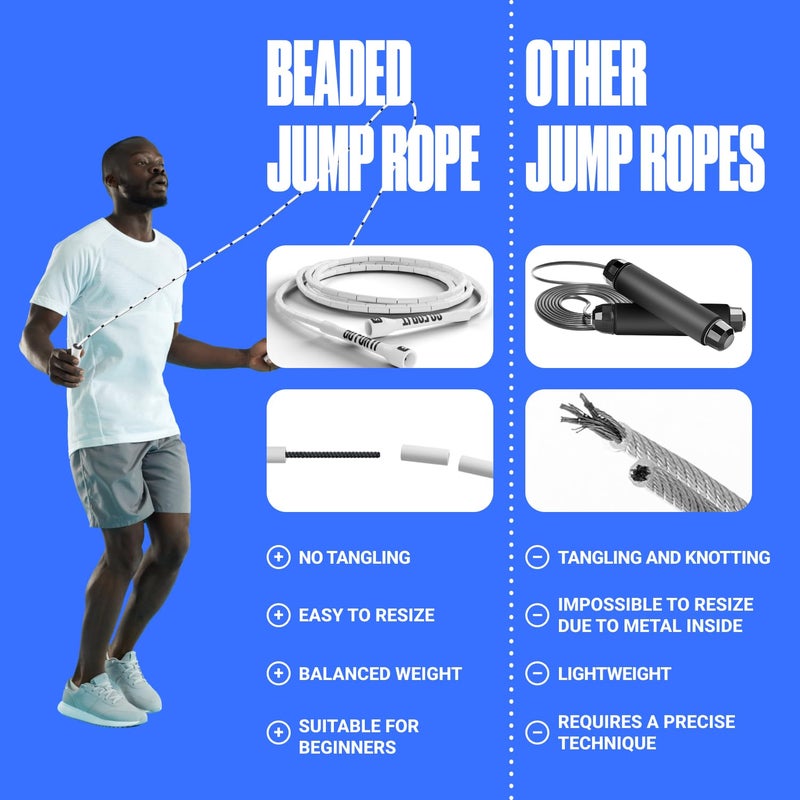 Sportbit Beaded Jump Rope for Fitness - Elite Skipping Rope for Adults (Women and Men) - Speed Jump Rope for Workouts, CrossFit, Boxing - Lightweight Tangle-Free Adjustable Jump Rope - Image 5