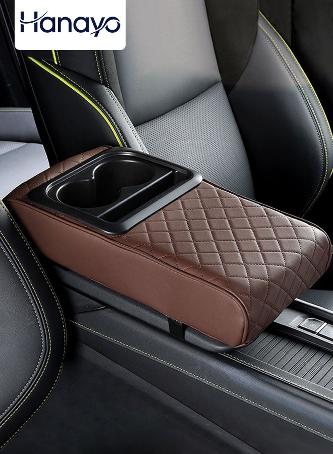 Hanayo Car Armrest Booster Pads  Multipurpose Car Center Console Heighten Cover Leather Car Armrest Cover Protector Armrest Box Suitable for Most Vehicles SUVs Trucks Cars(Coffee) - Image 1