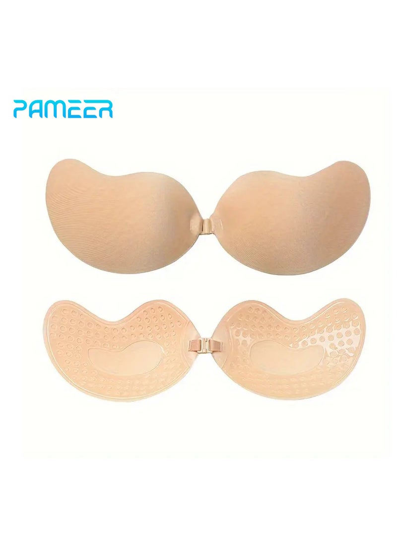 PAMEER Silicon Bra, Self Adhesive Bras Straps, Invisible Push Up Bra Pasties, Comfort Lift Seamless Lingerie Accessory, Hand Washable Sticky Bras, Solid Color, Non-woven Fabric, 80% Silicone 10% Spandex 10% Viscose, SIZE-D (32cm/12.60in) - Image 1