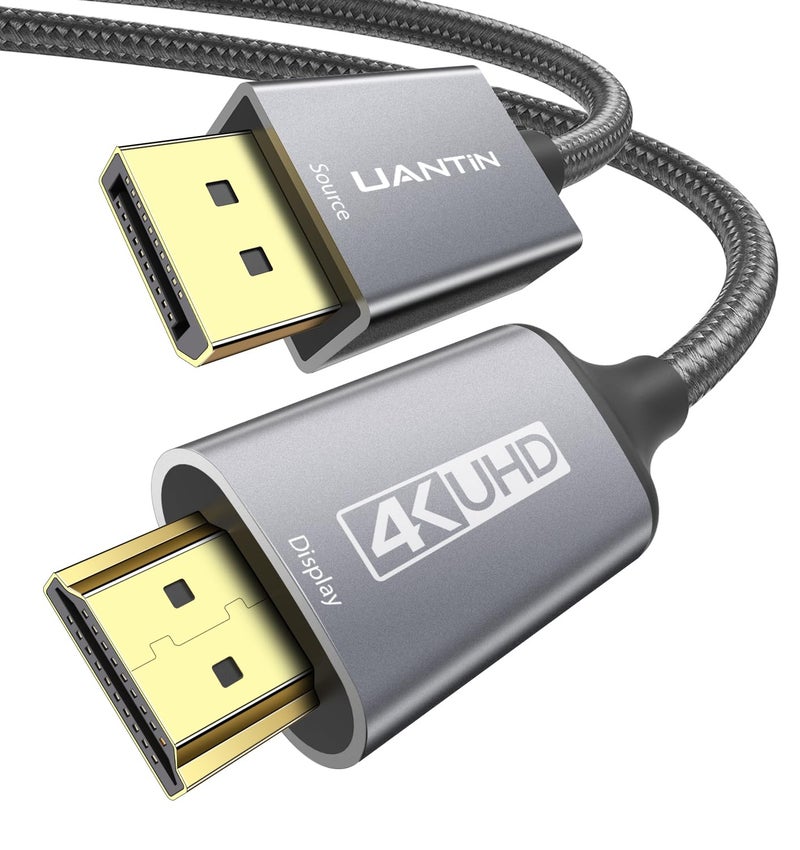UANTIN 4K DisplayPort to HDMI Cable 6Ft, Uni-Directional Only, DP 1.2 (Source) to HDMI 1.4 (Display), 4K@30Hz, 2K@60Hz, Display Port Braided Cord for AMD, NVIDIA, Dell, Monitor - Image 1