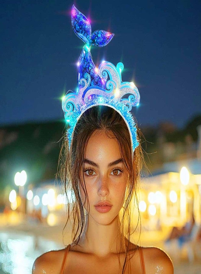 Zoestar Light Up Mermaid Headband LED Ocean Wave Headbands Glow Sea Party Hair Accessories for Women - Image 2