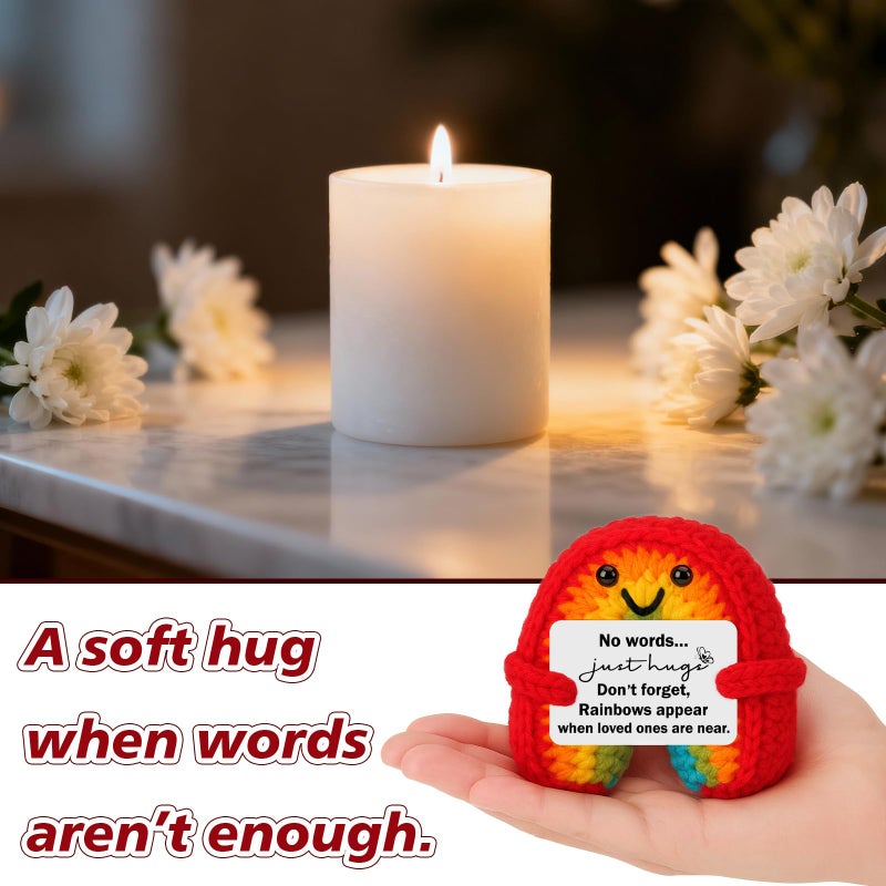 BuiltFit Sympathy Memorial Bereavement Gifts - No Words, Just Hugs, Handmade Crochet Rainbow Grief Grieving Gift for Loss of Loved One Mom Dad Women Men Father Mother Pets Dog Cat - Image 3