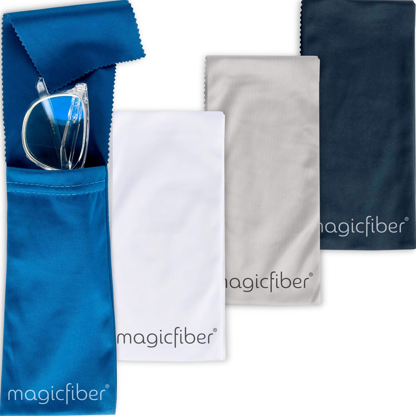 MagicFiber Eyeglass Cleaning Cloth Case (4 Pack, Soft) Works as Glasses & Eyeglass Cleaner, Glasses Case Soft, Sunglasses Pouch, Fabric Pocket Sleeve Wrap Bag for Men, Women