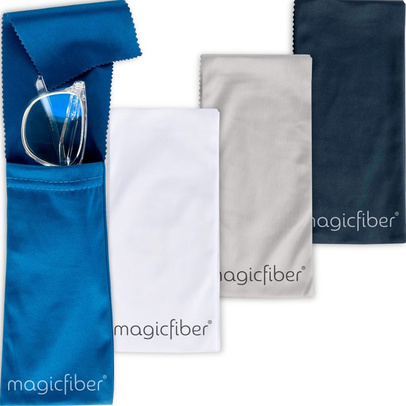 MagicFiber Eyeglass Cleaning Cloth Case (4 Pack, Soft) Works as Glasses & Eyeglass Cleaner, Glasses Case Soft, Sunglasses Pouch, Fabric Pocket Sleeve Wrap Bag for Men, Women - Image 1