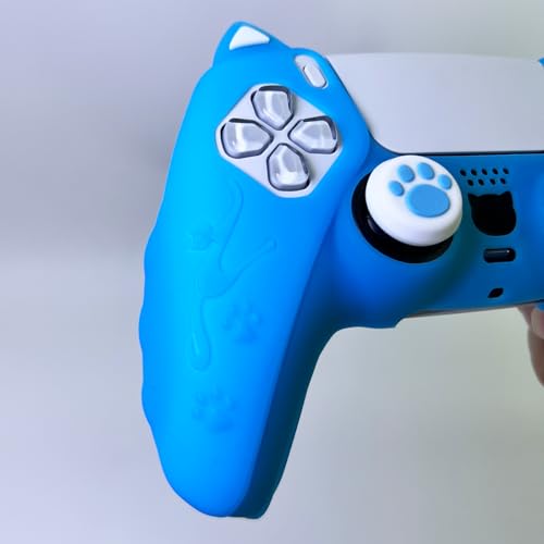 HLRAO Glow in The Dark PS5 Controller Skin,Blue Cute Cat Paw Silicone Cover Skins Compatible with PlayStation 5 Controller,Include 8 PCS Thumb Grips Glow and 2 Cat Paw Grips Caps Accessories. - Image 5