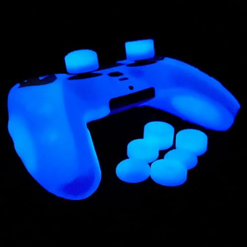 HLRAO Glow in The Dark PS5 Controller Skin,Blue Cute Cat Paw Silicone Cover Skins Compatible with PlayStation 5 Controller,Include 8 PCS Thumb Grips Glow and 2 Cat Paw Grips Caps Accessories. - Image 4