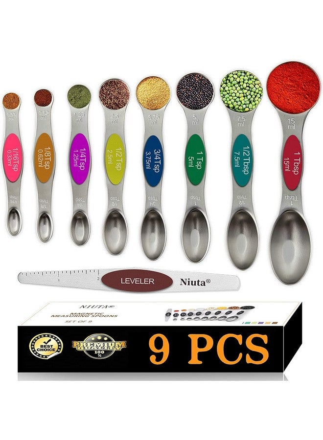 Niuta Magnetic Measuring Spoons Set, Stackable On Both Sides, Germany Stainless Steel, For Use In Spice Jars And Liquids, Set Of 9-Multicolour - Image 1