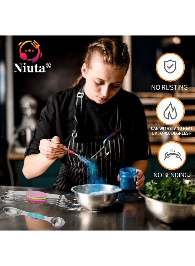 Niuta Magnetic Measuring Spoons Set, Stackable On Both Sides, Germany Stainless Steel, For Use In Spice Jars And Liquids, Set Of 9-Multicolour - Image 2