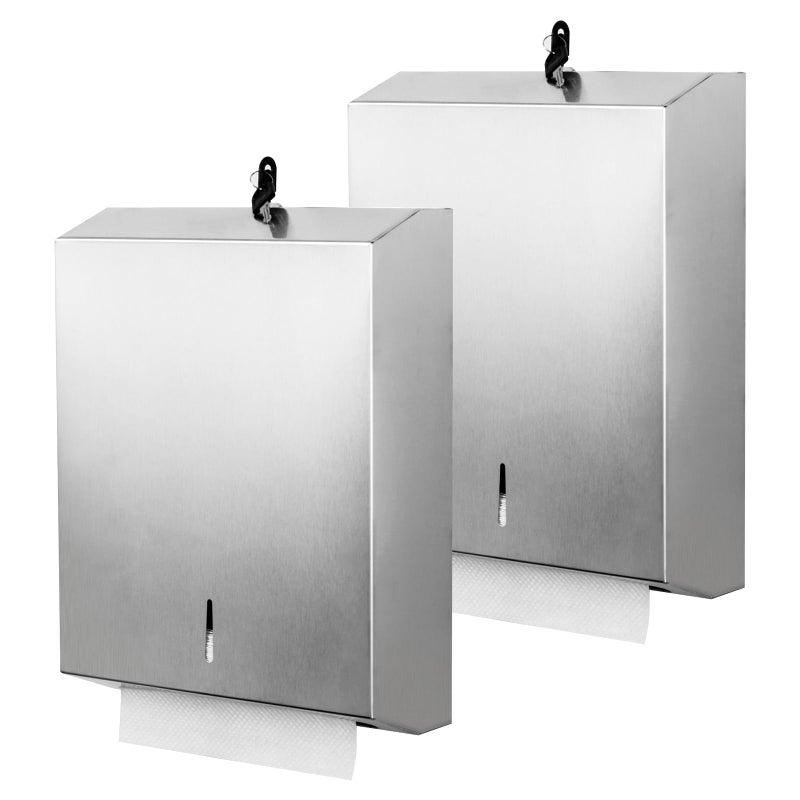 2 Packs Paper Towel Dispenser Wall Mount Commercial Touchless Hand Towel Dispenser with Lock Stainless Steel