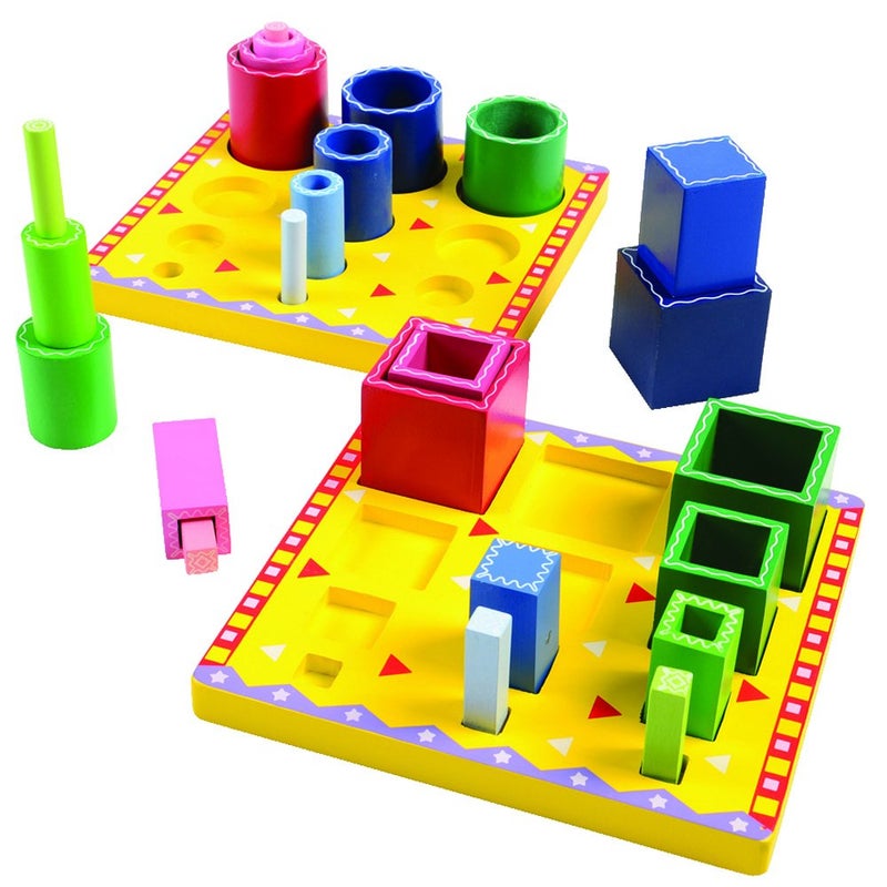 Constructive Playthings Wooden Tube Sorting Blocks to Explore Color and Size Gradation; Each Board is 8" sq. and Tallest Tube is 2 1/4" H. x 2 1/4" Diam. for Ages 3 Years and Up - Image 2