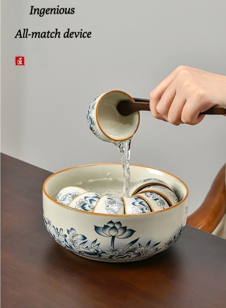 فرن الكونغ فو مجموعة شاي السيراميك المكتب المنزلي الخفيفة الفاخرة الراقية غطاء وعاء الشاي الصيني مجموعة صينية الشاي - Image 3