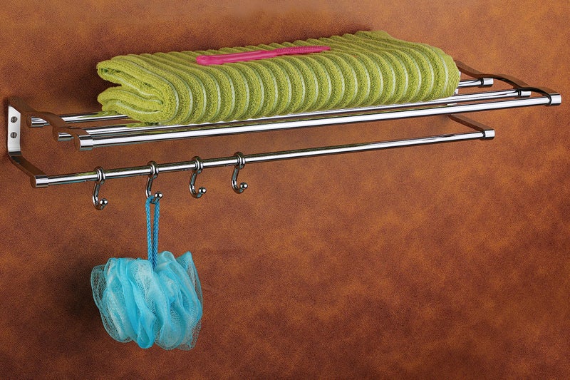 iSTAR New Look Double Rod Towel Rod Silver Towel Holder 24 inch Longer 2 Bar Towel Rod (Stainless Steel) (Pack of 1) - Image 1