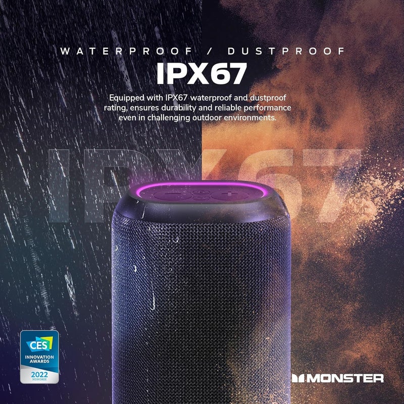 Monster DNA Max Portable Bluetooth Speaker, Loud Portable Speaker with 360 Bass Sound and 10W Qi Certified Wireless Charging Pad, IP67 Waterproof- for Travel, Indoor and Outdoor Use - Image 2