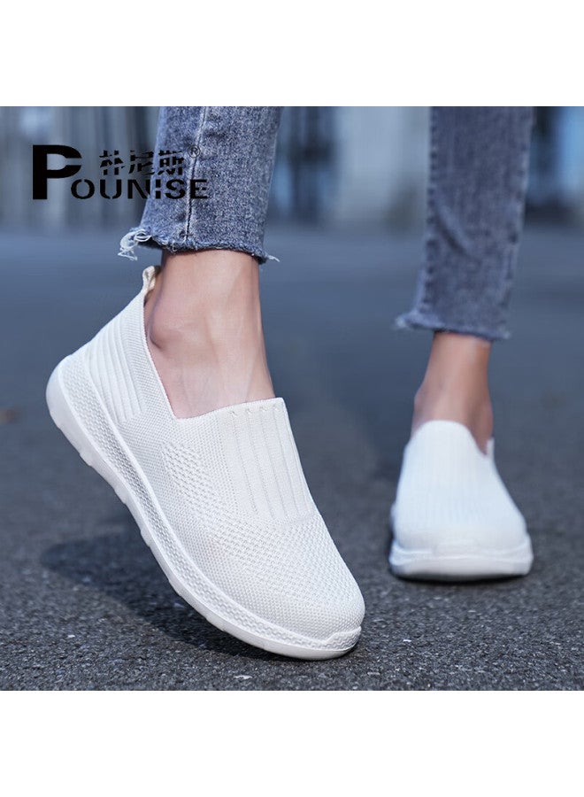 Pounise Slip-on Lazy Shoes, Lightweight Breathable Mom Walking Casual Shoes Pjj-306 White 39 - Image 1