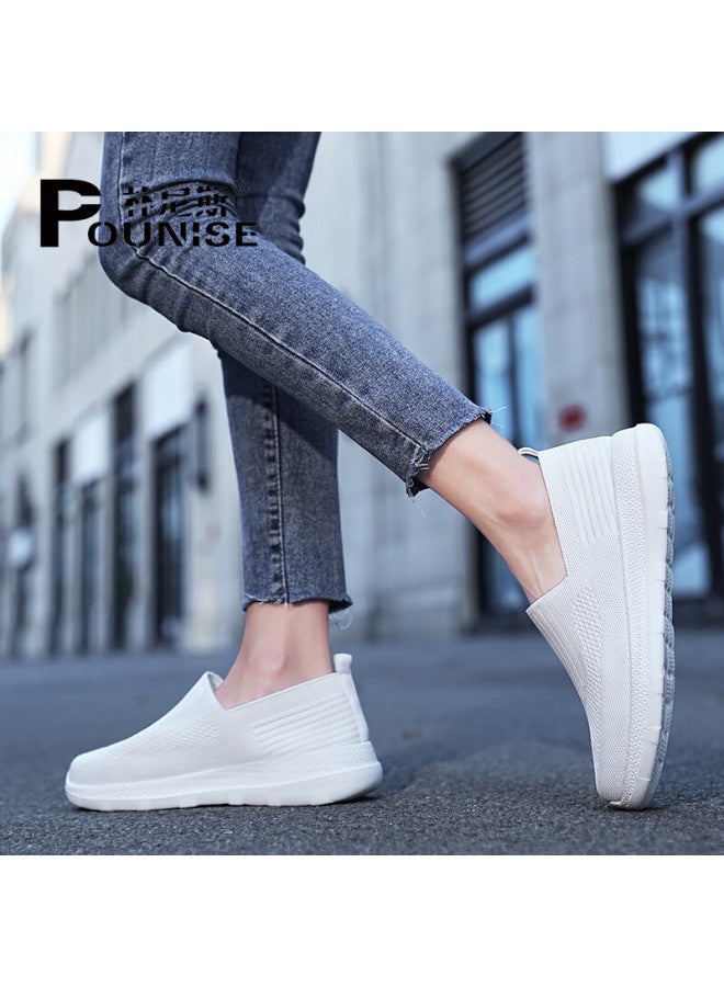 Pounise Slip-on Lazy Shoes, Lightweight Breathable Mom Walking Casual Shoes Pjj-306 White 39 - Image 2