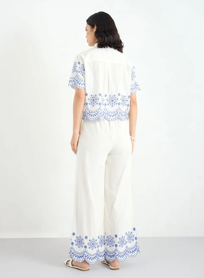 Styli Styli White Embroidered Crop Shirt