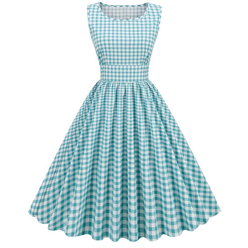 Barbie Pink Grid Spliced Retro A-Line Dress 8014 - Image 3