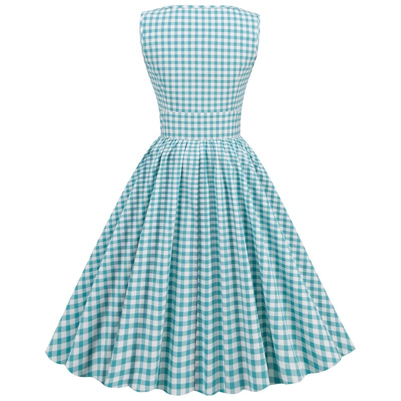 Barbie Pink Grid Spliced Retro A-Line Dress 8014 - Image 4