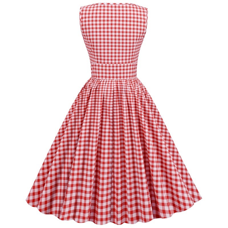 Barbie Pink Grid Spliced Retro A-Line Dress 8014 - Image 2