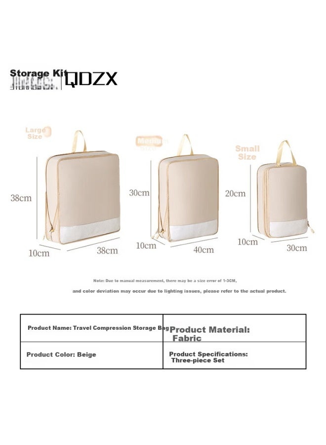 Qdzx High-end Compressed Storage Bags, 3-piece Set, For Business Trips, Travel, Clothes And Shoes Storage, Portable Luggage Organizer Bags, 085