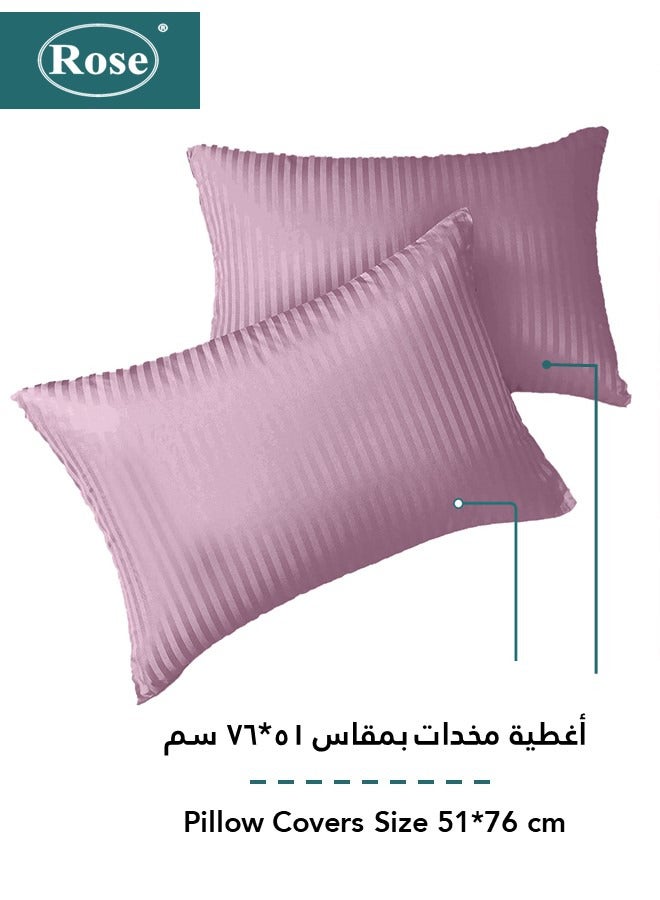 Rose Luxurious Hotel Stripe Flat Sheet & Fitted Sheet with Deep Pockets and Pillow Cases, Bed Sheet 4-Pieces Set, Soft Microfiber Breathable and Cooling, King Size, Opera Mauve - Image 3
