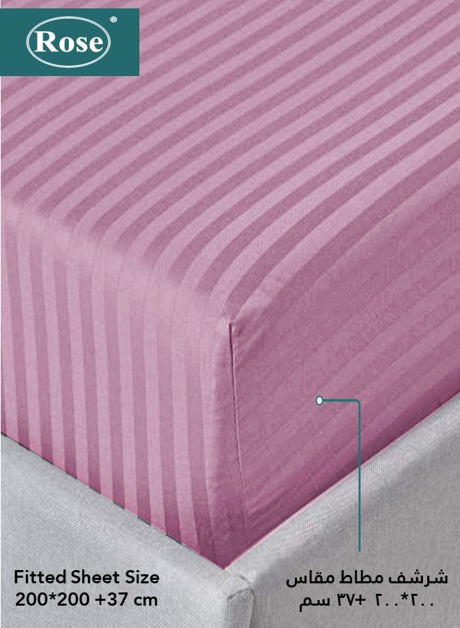 Rose Luxurious Hotel Stripe Flat Sheet & Fitted Sheet with Deep Pockets and Pillow Cases, Bed Sheet 4-Pieces Set, Soft Microfiber Breathable and Cooling, King Size, Opera Mauve - Image 2