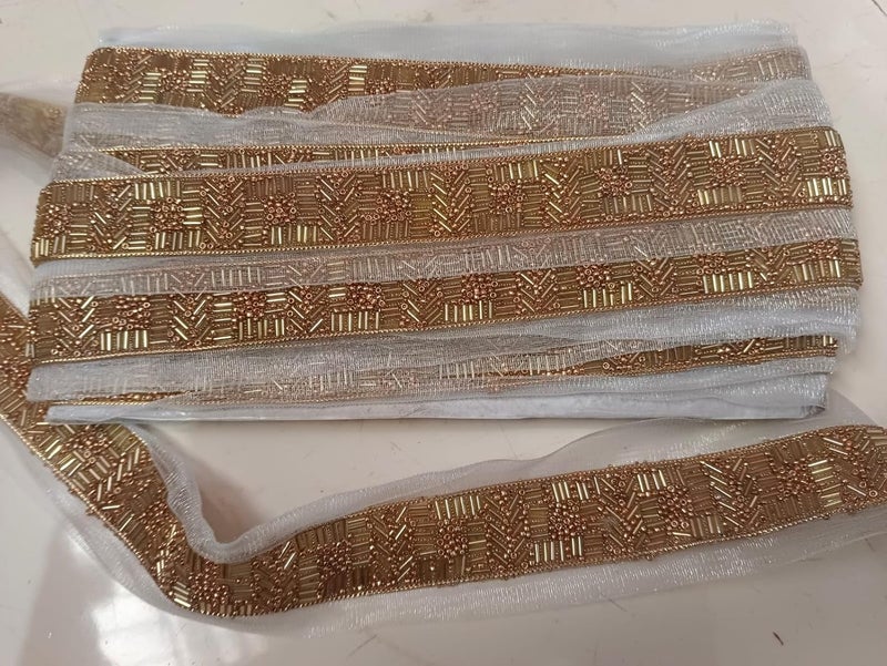 NNJ GROUP Zardosi Embroidered Golden Lace Border for Saree Lehenga Bridal Wear 9 Metres Premium Wedding Festive Embroidery Trim Lace - Image 2