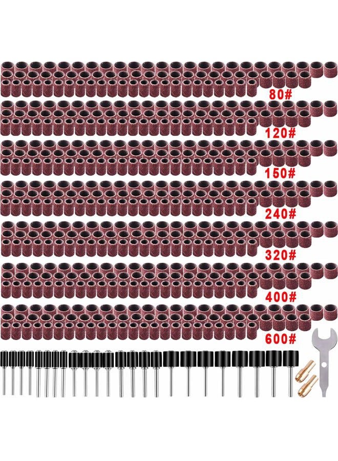 AUSTOR 531 Pcs Sanding Drum Set,504 Pcs Drum Sander Sleeves(80# 120# 150# 240# 320# 400# 600#) 24 Pcs Drum Mandrels 2 Pcs Self-Tightening Drill Chuck and 1 Pc Combination Wrench for Dremel Rotary Tool - Image 1