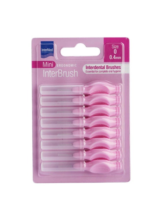 Ergonomic Interdental Mini Brush, Size 0, 0.40mm - Pink, Pack of 8's