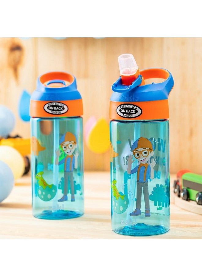 زاك ديزاينز زجاجة مياه للأطفال من Zak Designs Blippi مع غطاء فوهة وحلقة حمل مدمجة، مصنوعة من البلاستيك المتين، تصميم زجاجة مياه مانعة للتسرب للسفر (17.5 أونصة، عبوة من قطعتين)  - Image 2