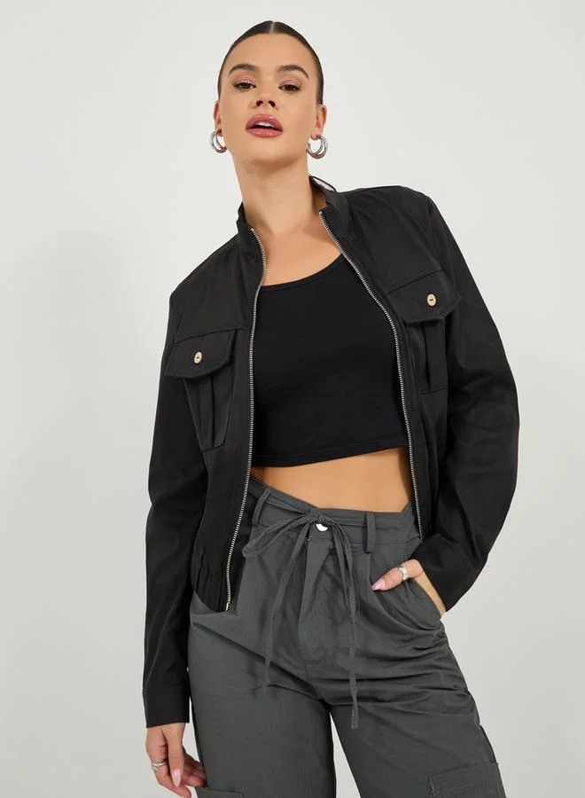 Styli Solid Long Sleeve Zip-Up Jacket