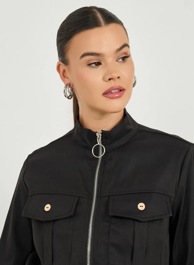 Styli Solid Long Sleeve Zip-Up Jacket
