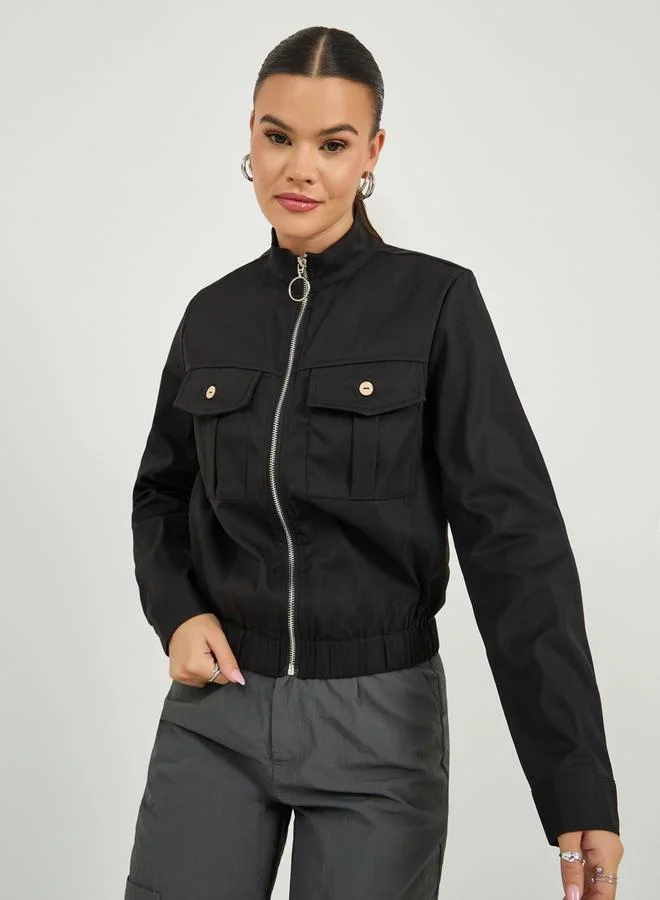 Styli Solid Long Sleeve Zip-Up Jacket