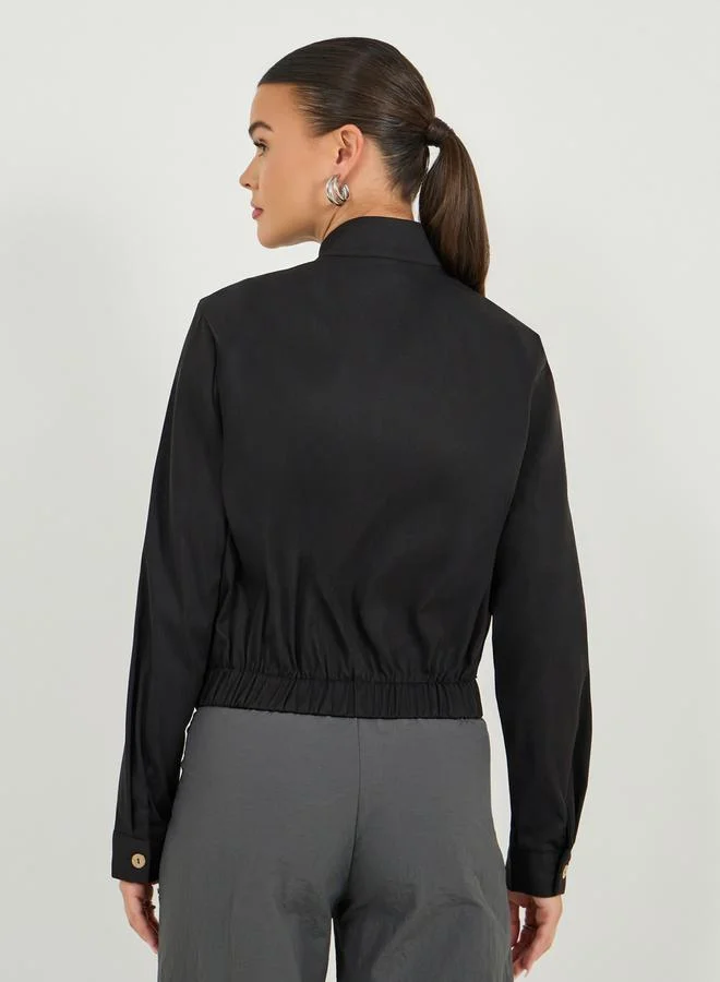 Styli Solid Long Sleeve Zip-Up Jacket