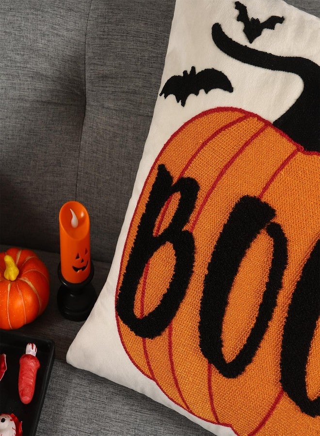 LUOYEHK Halloween Pillow Covers 18x18 Set of 2 Boo Embroidery Throw Pillow Covers Farmhouse Halloween Home Decor Cushion Covers for Couch Sofa Bed - Image 4