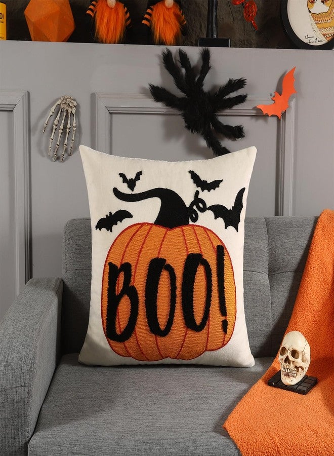 LUOYEHK Halloween Pillow Covers 18x18 Set of 2 Boo Embroidery Throw Pillow Covers Farmhouse Halloween Home Decor Cushion Covers for Couch Sofa Bed - Image 3