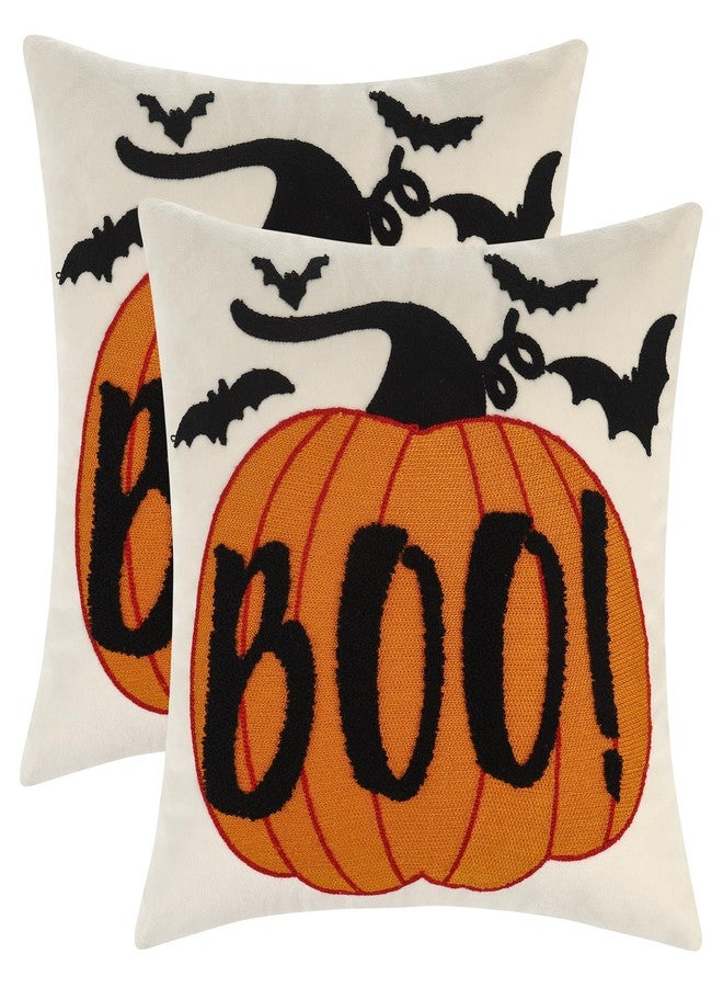 LUOYEHK Halloween Pillow Covers 18x18 Set of 2 Boo Embroidery Throw Pillow Covers Farmhouse Halloween Home Decor Cushion Covers for Couch Sofa Bed - Image 1
