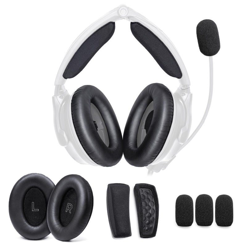 Voarmaks Replacement Ear Pads Headband Cushion Pad Compatible with Bose A30 Aviation Headset Including Inner Foam Filter Inserts 3 Mic Covers Windscreen Protein Leather Memory Foam Refresh Kit - Image 2