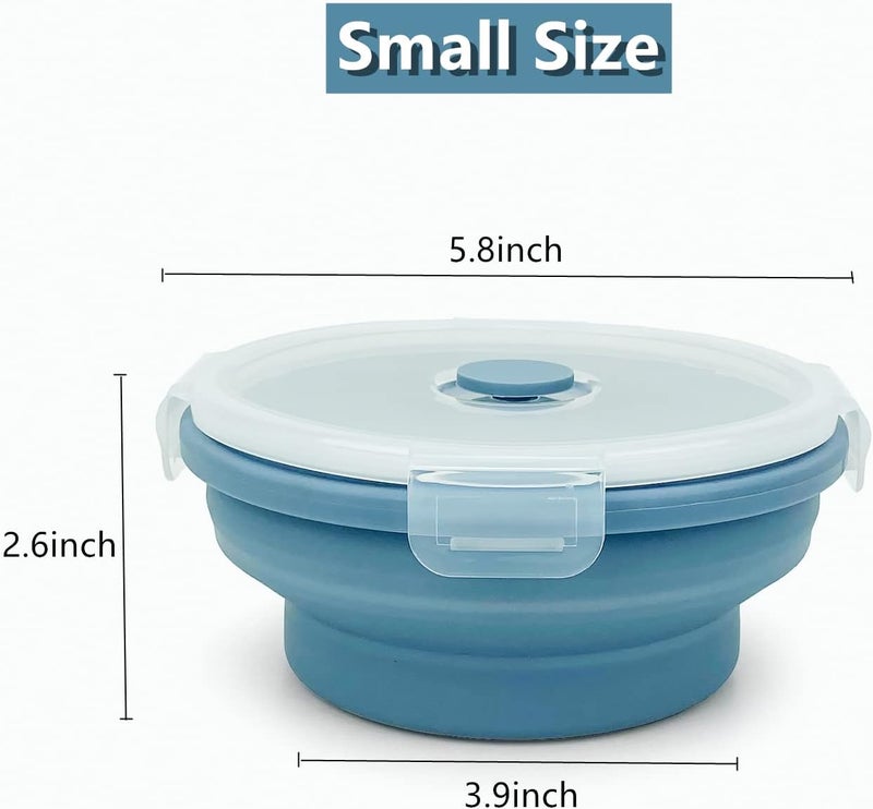 Lunbengo 3piece Collapsible Bowl with Lids Microwave Silicone Meal Prep Lunch Containers Ideal Food Bowls for Snacks Fruits Oatmeal Camping Travel Round Blue - Image 2