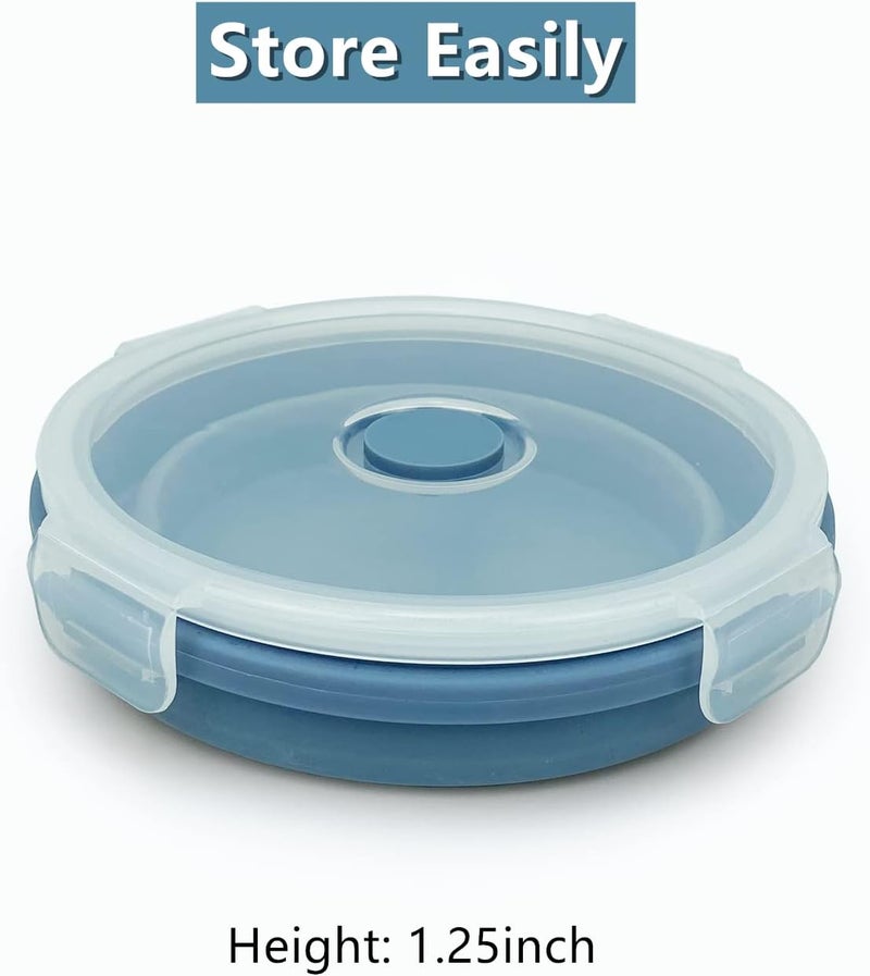 Lunbengo 3piece Collapsible Bowl with Lids Microwave Silicone Meal Prep Lunch Containers Ideal Food Bowls for Snacks Fruits Oatmeal Camping Travel Round Blue - Image 5