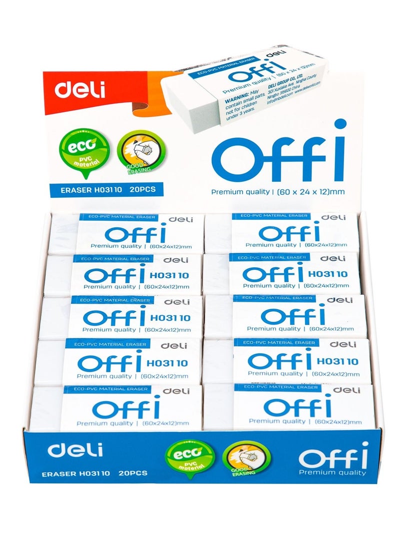 Deli 20-Piece Office Pencil Erasers - Image 1