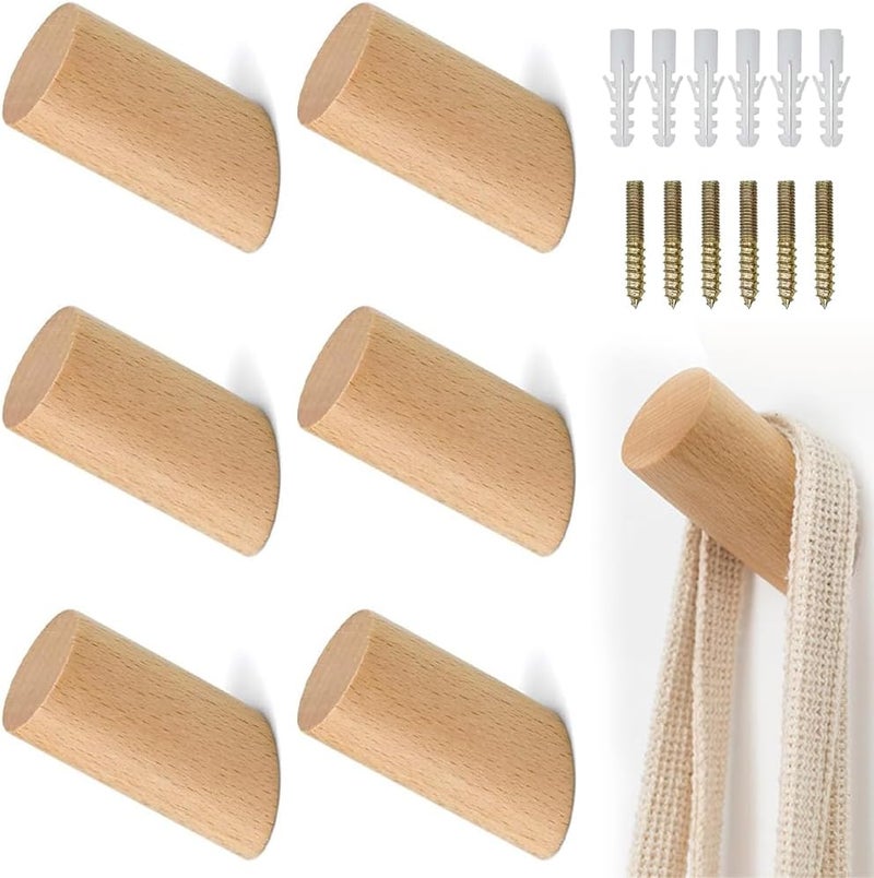 7 Pack Wooden Coat Hooks Wall Mounted Hat Hooks with Screws for Clothes Towels - Image 1