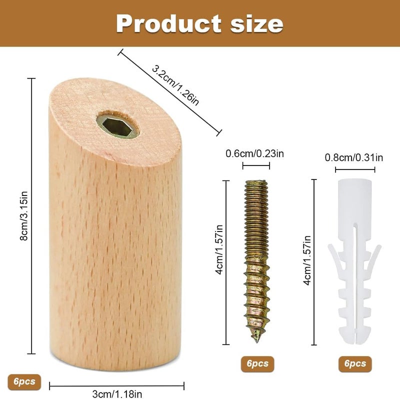 7 Pack Wooden Coat Hooks Wall Mounted Hat Hooks with Screws for Clothes Towels - Image 2